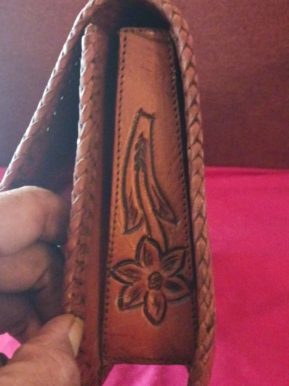 Hand-Tooled Brown Leather Clutch Purse